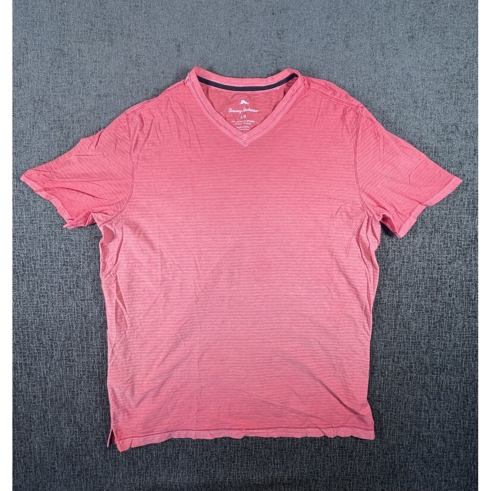 Tommy Bahama T-Shirt Mens Large L V-Neck SS Cotton Stretch Classic Ribbed Wash